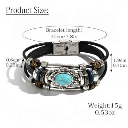 Leather Wrap Bracelets for Women Boho Multi-Layer Turquoise Bracelet Beads Stackable Bangle - color: B-Style