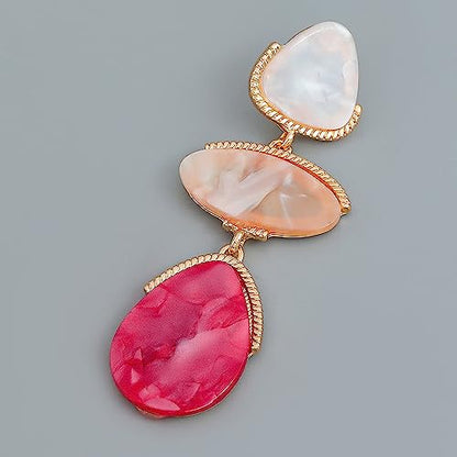 Acrylic Geometric Earrings Multilayer Resin Earrings Long Drop Dangle Earrings Acetate Tassel Earrings Long Pink Cute Jewelry Design for Women - color: Red
