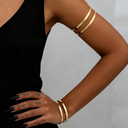 Gold Arm Cuff Jewelry for Women Upper Arm Bracelet Bangle Open Adjustable Cuff Bracelet Minimalist Arm Cuff Set Stackable Jewelry