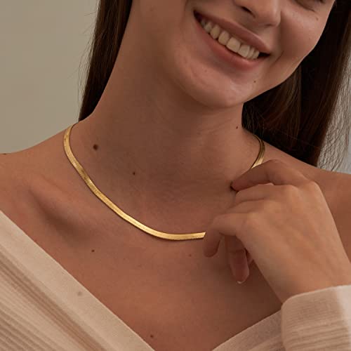 CHESKY Gold Necklace for Women 14K Plated/S925 sterling silver Snake Chain | Dainty Gold Necklace,Thin Chunky Chain,Simple Choker Necklaces for Women,Non tarnish Trendy Jewelry, Gifts for Women - color: gold, style: 5mm 14 inch snake