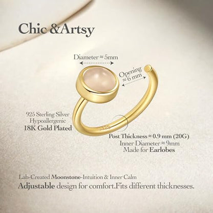 CHIC & ARTSY 925 Sterling Silver Half Hoop Earrings for Women, Dainty Huggie Hoops with Synthetic Opal, Moonstone, CZ & Gemstones, Lightweight Comfort Fit Everyday Elegant Jewelry - color: Moonstone/Gold Plated Silver