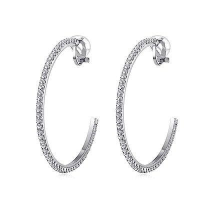 YOQUCOL 4.3CM(1.7in) Clip On Hoop Earrings Cubic Zirconia Non Pierced Ears Hoops for Women - color: 55MM-Silver