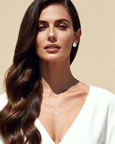 14K Gold Plated Pearl Jewelry Set for Women | Pearl Pendant Necklace and Studs Earrings for Wedding, Bridal, Bridesmaid