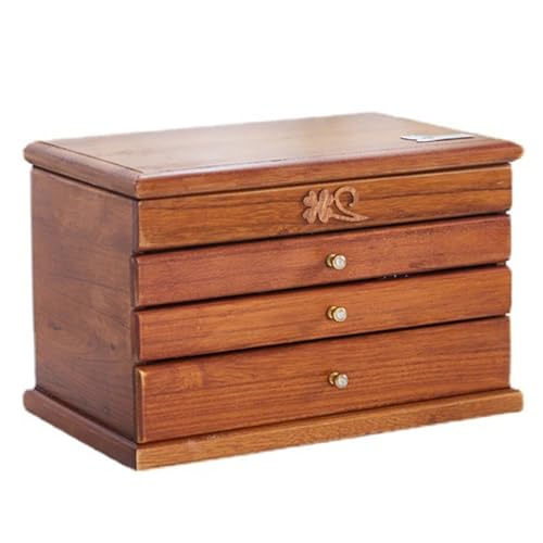 Wooden Jewellery Box, Vintage Wooden Jewelry Box For Women, Large Wood Jewelry Organizer With Built-in Mirror And Multi-layer Drawers, Brown