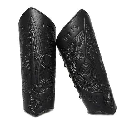 Medieval Leather Bracers Dragon Embossed Viking Leather Bracers Leather Arm Armer Cuff Leather Gauntlet Costumes Accessories - style: Medieval Sward Pattern Leather Bracers-black