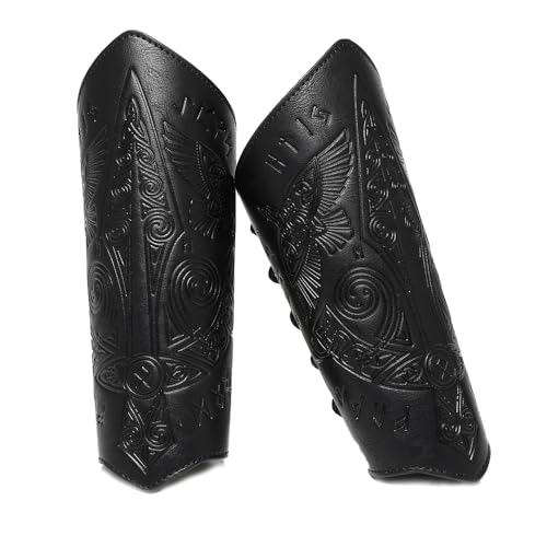 Medieval Leather Bracers Dragon Embossed Viking Leather Bracers Leather Arm Armer Cuff Leather Gauntlet Costumes Accessories - style: Medieval Sward Pattern Leather Bracers-black
