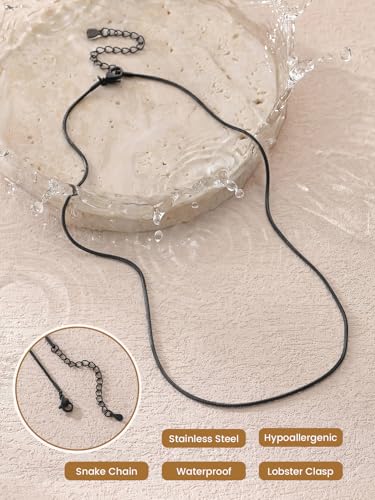 KeyStyle Round Snake Chain Necklace for Women, Hypoallergenic Jewelry Gift | 14K Gold Plated/Rose Gold/Silver/Black Stainless Steel Chain, 1/1.2/1.5/2mm, 14/16/18/20/22/24/26/28/30"+ 2" Extension - color: 1.2mm Black, size: 16 Inch (Women's Choker Length)