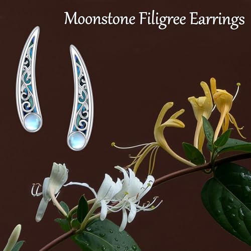 Ear Climbers Earrings for Women Sterling Silver Vintage Ear Crawler Earrings Jewelry Gifts for Women - style: Filigree-abalone shell