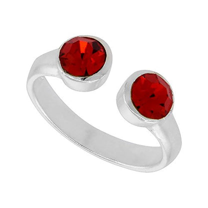 Sterling Silver Birthstone Colors Crystal Toe Ring for Women Open Top Midi Ring Knuckle Ring Adjustable sizes 2 to 4 - style: Ruby Red