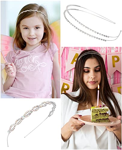 Wecoe 4 Pack AB Rhinestone Headbands Silver Metal Headbands Flower Girl Bridal Wedding Headband Crystal Headpieces Flower Leaf Butterfly Headband Formal Hair Accessories For Women Girls Gifts - color: Silver band & AB rhinestones