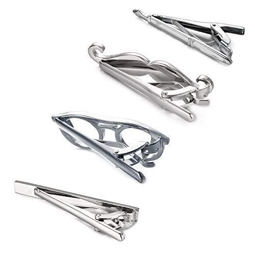 Yoursfs 4 Pcs Funny Tie Clips Set For Men Unique Stainless Steel Eye Glasses/Ruler/Pen/Mustache Tie Clips Personalized Jewelry - style: 4 Pcs Tie Clips Set