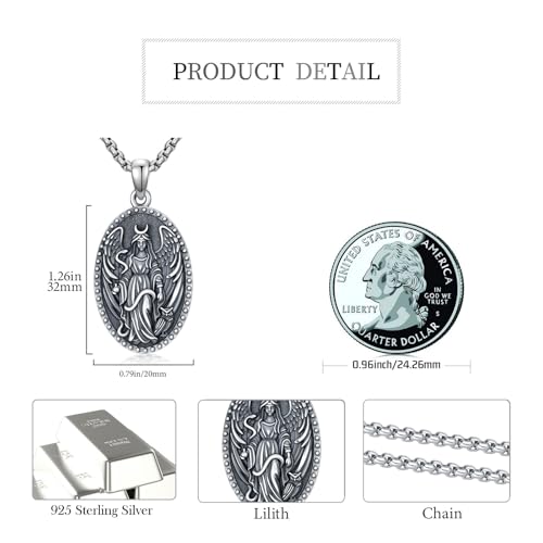 Witch Necklace 925 Sterling Silver Pentagram Triple Moon Pentacle Pendant Wiccan Pagan Jewelry Witchy Gifts for Women - style: Lilith Statue