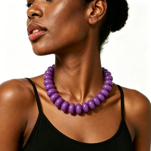 CSIYANJRY99 Chunky Beaded Necklace for Women, Large Colorful Resin Beads Statement Necklace, Boho Summer Beach Vacation Jewelry Gifts - color: Purple