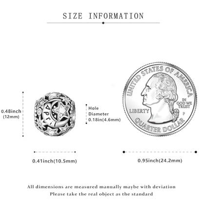925 Sterling Silver Birthstone Star & Moon Bead Charms with Cubic Zirconia | 12 Months Birthstones, Compatible with Pandora & European Bead Charms Bracelets,Celestial Birthday Jewelry Gift for Women - color: April White Birthstone Charm