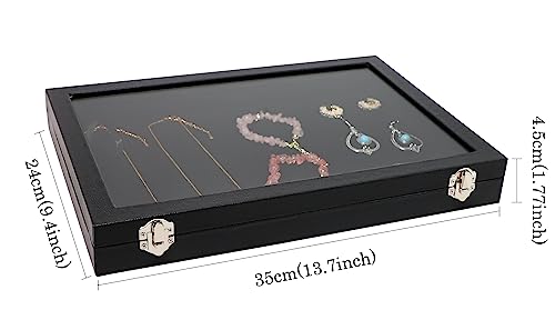 Wudygirl Leather Jewelry Organizer Tray with Lid 13.7"x9.4" Black | Empty Jewelry Organizer with Velvet Liner, Ideal for Jewelry Storage, Dresser Drawer or Gift, Dustproof Design - style: Empty Tray