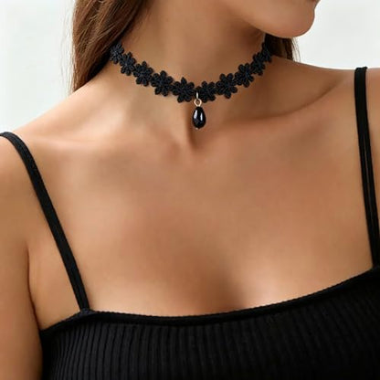 Black Necklaces for Women,Adjustable Layered Collar,Goth Jewelry - color: Flower