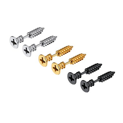 PROSTEEL Stainless Steel Huggie Hoop Earrings for Mens Gold/Black/Silver | Skull/Infinity Pattern, Spike/Cuban Links 4 Design Options Hypoallergenic Lightweight Earring Hip Hop Punk Gothic Jewelry - style: Screw(3 Pairs)