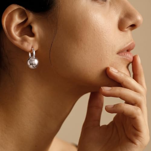 14k Gold Plated Ball Dangle Earrings for Women Sterling Silver Ball Drop Earrings Hypoallergenic Round Balls Hoop Earring Leverback Lightweight Earrings Fashion Jewelry - color: sliver 2