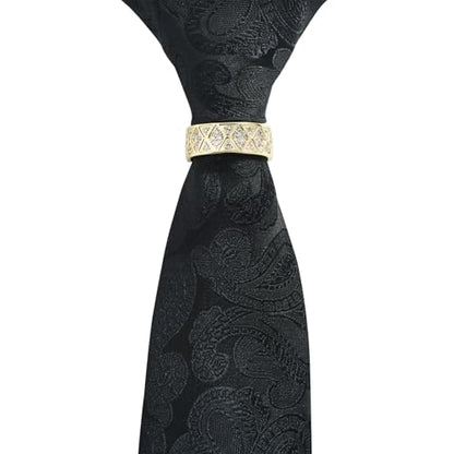 Sparkling Crystal Men's Neck Tie Ring Tie Clasp Necktie Clips Holder Tie Accessories with Box for Wedding Jewelry Gift - style: Gold Clips with Rhombus Pattern