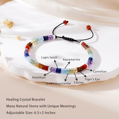 Healing Crystal Bracelet Jewelry Gifts for Women | Triple Protection/Stress Relief/New Beginnings/Good Luck/Empath Protection, Christmas, Birthday - color: 7 CHAKRAS-Silver