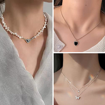 IFKM 36 PCS Silver Plated Jewelry Set with 3 PCS Necklace, 12 PCS Bracelet, 7 PCS Ear Cuffs Earring, 14 Pcs Knuckle Rings for Women Valentine Anniversary Birthday Friendship Gift - color: 21 Pcs Silver