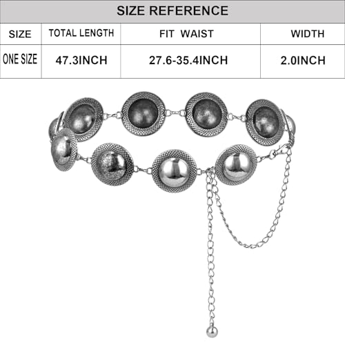 ILuvatar Western Metal Concho Belt for Women Cowgirl Waist Chain for Women Dress Pants Adjustable - color: Silver-s71