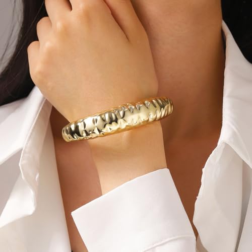 Chunky Geometric Textured Open Cuff Bangle Bracelet for Women Men Trendy Hammered Statement Cuff Bracelet Spiraled Oval Charm Cuff Bracelet Jewelry Gifts - color: Style A G