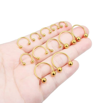 Hoeudjo 16G Septum Rings Stainless Steel Horseshoe Hoop Ring Lip Rings Hoop Smiley Piercing Jewelry for Women Men Diameter 6mm 8mm 10mm 12mm 14mm 16mm - color: goldtone