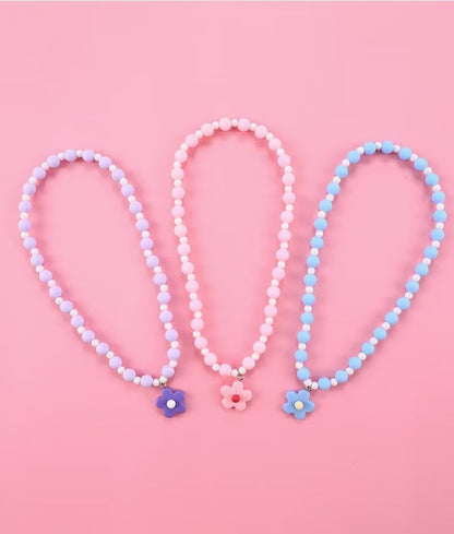Beaded Necklaces and Bracelets Set for Women Flower Butterfly Pendant Bead Stretch Necklace Party Favors Dress up Play Costume Jewelry Gift - color: Blue