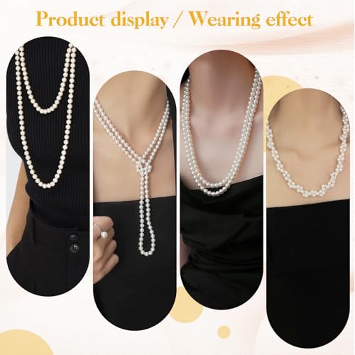 Kerros 150cm Fake Pearl Necklace for Women, 8mm Layered Strand, White | Long White Imitation Pearl Strand, 8mm Plastic Beads for Weddings, Halloween, Costumes and Parties
