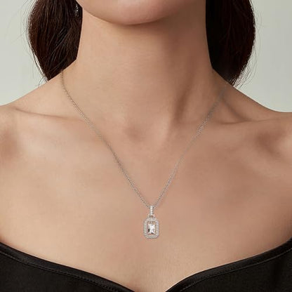 Sterling Silver Pendant Necklace Charms Hypoallergenic Fashion Jewelry Dainty Valentines Day Birthday Gift for Women - style: Square Zirconia