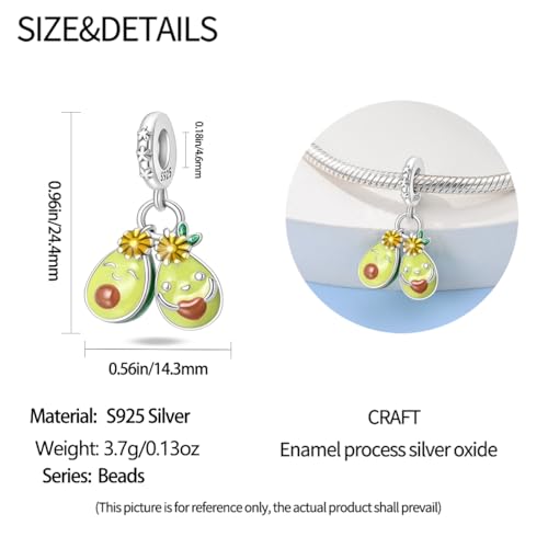 HappyStar 925 Sterling Silver Charms for Bracelets and Necklace Dangle Pendants Beads Charms Fits Charms Bracelets for Woman Jewelry Gifts (with one Spacer Bead Charms) - style: Avocado Sisters Charms