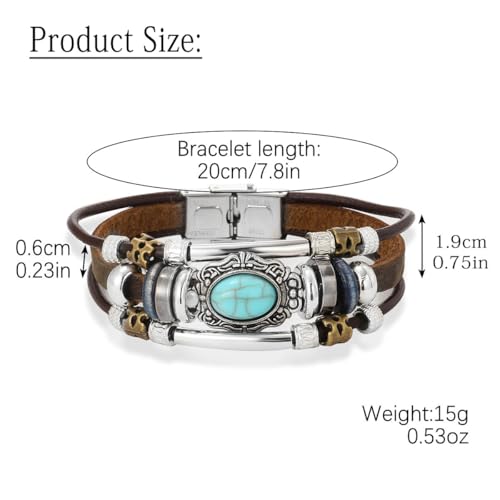 Leather Wrap Bracelets for Women Boho Multi-Layer Turquoise Bracelet Beads Stackable Bangle - color: A-Style