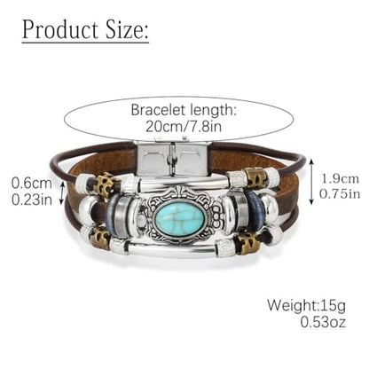 Leather Wrap Bracelets for Women Boho Multi-Layer Turquoise Bracelet Beads Stackable Bangle - color: A-Style