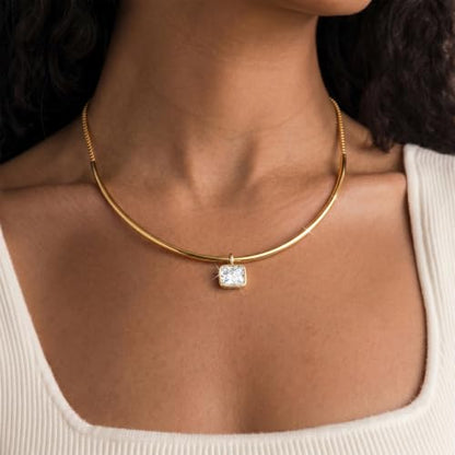 Gold Choker Necklace Dainty 14K Gold Plated Collar Necklace with Cubic Zircon Pendant Necklaces Fashion Minimalist Summer Crystal Collar Necklaces Boho Jewelry - style: CZ Rectangle