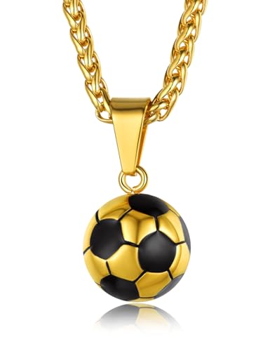 GOLDCHIC JEWELRY Sport Necklaces for Men Teen, Football Baseball Soccer Basketball Softball Necklaces with Stainless Steel Chain Athlete Jewelry Sports Fan Gift - color: Soccer Pendant-Gold, style: NO Engraving