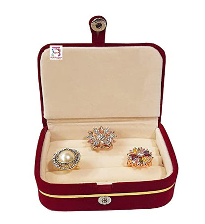atorakushon Cream Velvet Folding jewellery Vanity Box Make-Up pouch Multipurpose 16 pair Earrings With Free Ring Box Organizer - style: Combo Jhumka Earring & Ring Organiser Set Cream