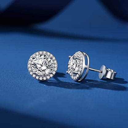 925 Sterling Silver 2-4 Carat Lab Simulation-Diamond Stud Earrings 5A Cubic Zirconia Stud Earrings Hypoallergenic White Gold Plated, Perfect Jewelry Gifts - style: Round Cut 6.5MM White