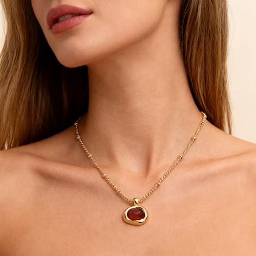 Jean Beau Gold Stone Pendant Necklaces for Women, Chunky Gemstone Dangle Necklace Wedding Prom Fashion Jewelry Gift - color: Amber
