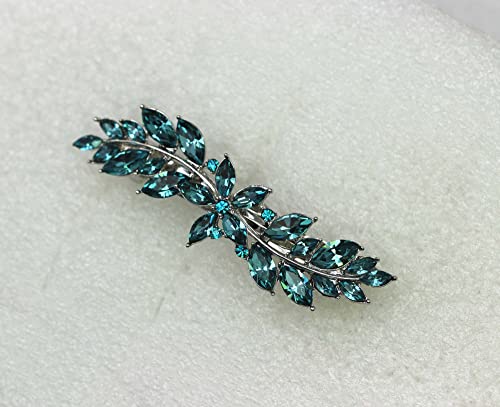 Faship Gorgeous Teal Rhinestone Crystal Small Floral Hair Barrette Clip - color: Teal