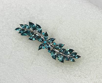 Faship Gorgeous Teal Rhinestone Crystal Small Floral Hair Barrette Clip - color: Teal