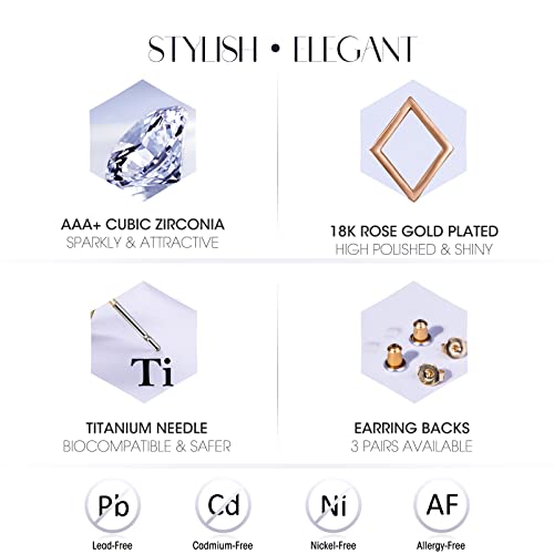 Earrings Holy Stud Earrings for Girls/Women, Sliver Gold Wedding Earrings for Bridesmaids - color: Rhomboid|Rose Gold