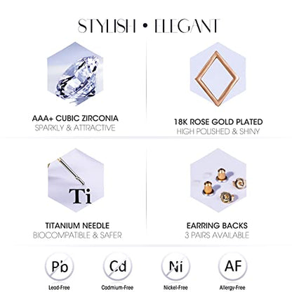 Earrings Holy Stud Earrings for Girls/Women, Sliver Gold Wedding Earrings for Bridesmaids - color: Rhomboid|Rose Gold