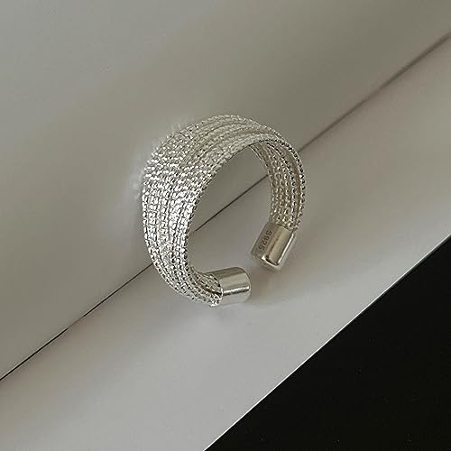 925 Sterling Silver Wide Band Ring Simple Handmade Hammered Chunky Statement Rings Adjustable Boho Thumb Ring for Women Men - color: Pattern 2