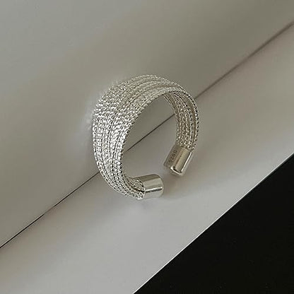 925 Sterling Silver Wide Band Ring Simple Handmade Hammered Chunky Statement Rings Adjustable Boho Thumb Ring for Women Men - color: Pattern 2