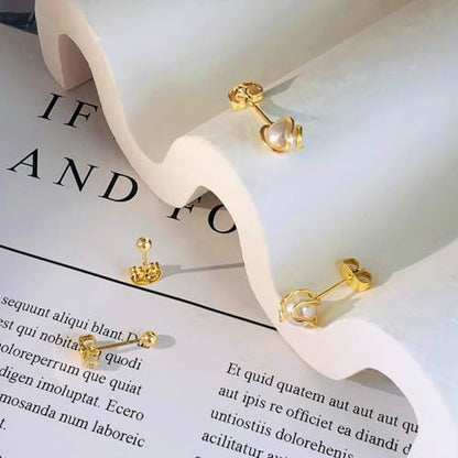 Pearl Earrings for Women 14k Gold/Silver Pearl Drop Earrings Long White Pearl Tassel Dangle Statement Earrings Bridal Wedding Dainty Prom Earrings Birthday Gifts Jewelry - color: Gold Caged Pearl+Ball Stud Earrings