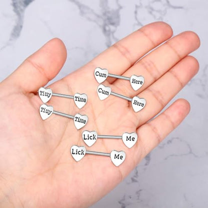 Hicarer 3 Pairs Women Breast Rings 14g Stainless Steel Breast Rings Tongue Barbell Heart Shape Body Piercing Jewelry - style: Stylish Style