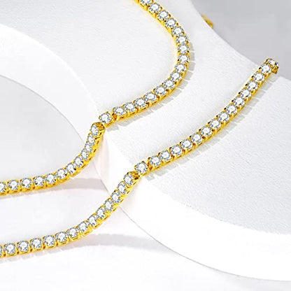 Luxval Tennis Necklace 14K Gold Plated Rhinestone Butterfly Choker Necklaces for women Dainty Zirconia Cut Faux Diamond chain 3mm - color: Gold-tennis