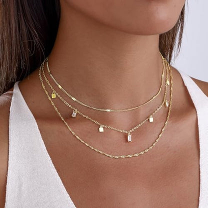 Layered Necklaces for Women, Dainty Gold Necklace Stack 14k Gold Plated Layering CZ Chain Choker Necklaces for Women Trendy Simple Non Tarnish Gold Necklaces Set Fashion Bridal Prom Jewelry - color: set1