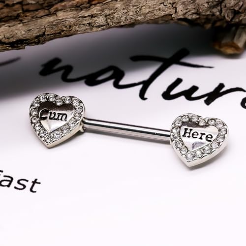VERAMI 14G 16G Bat Devil Heart Nipple Rings Stainless Steel Heart Nipple Barbell Rings Tongue Rings Body Piercing for Women Men - color: silver CF